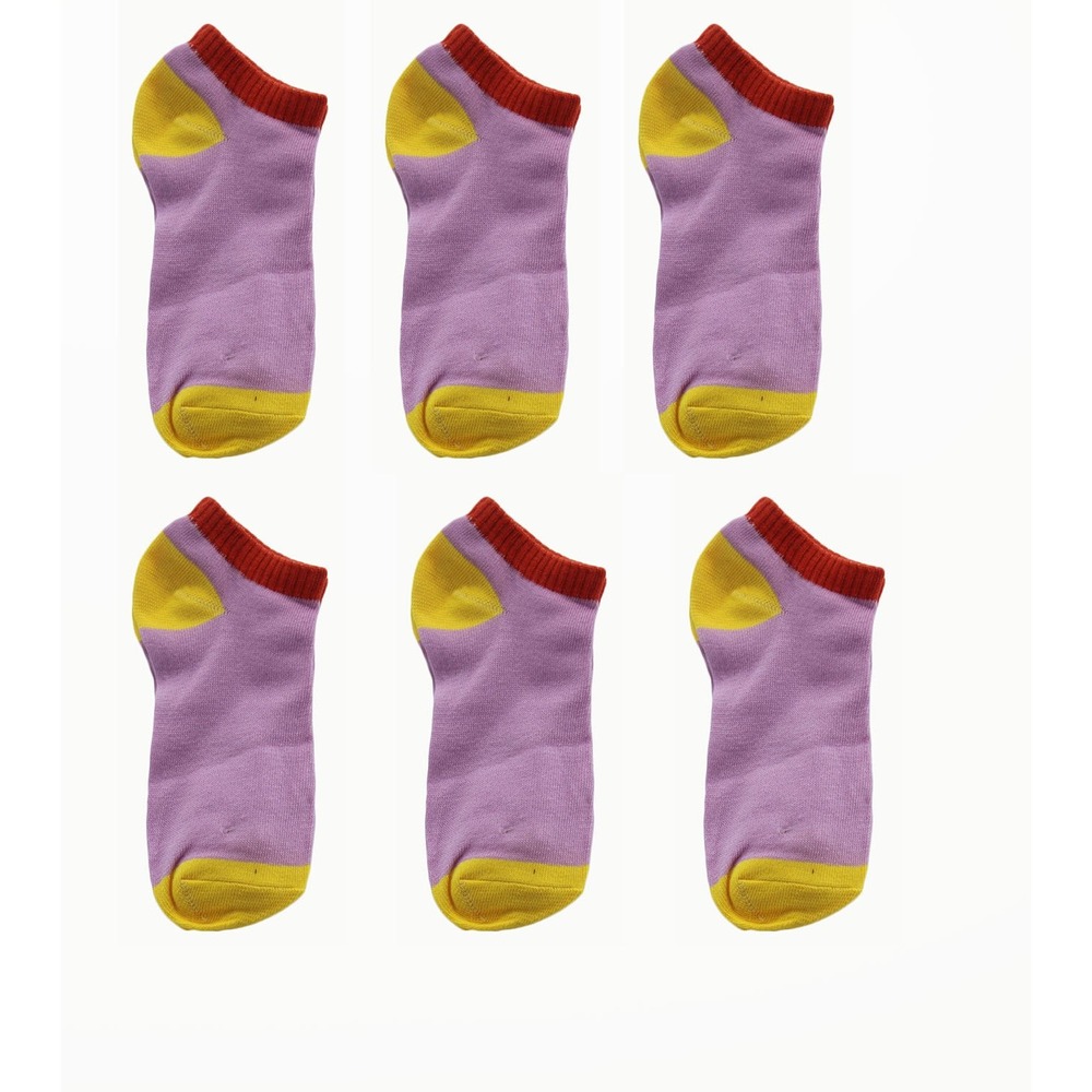 6 Pairs Big Girls Purple Low Cut Ankle Socks Colorblock Shoe Size 9-11